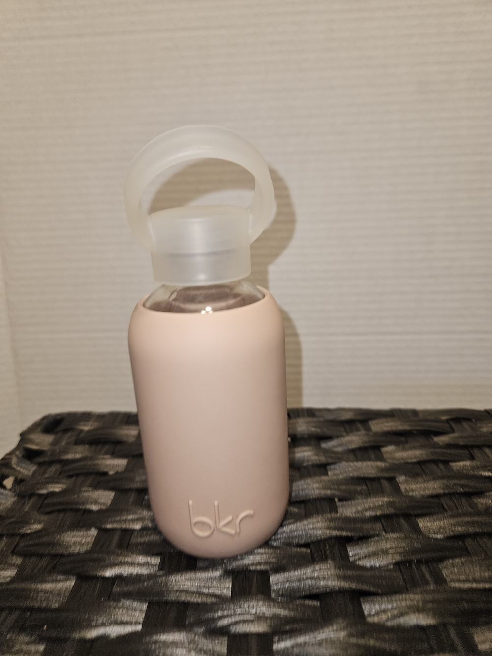 bkr Teeny 250 mL 8 oz Pale Blush Silicone Sleeve Glass Bottle with Loop Cap